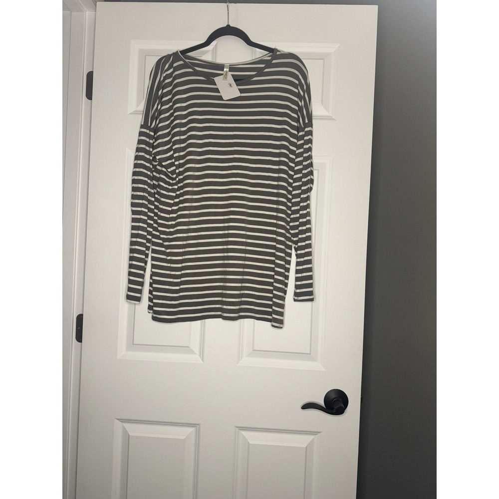Magic Fit Long Sleeve Striped Oversize Tunic Top Gray White Xl Nwt